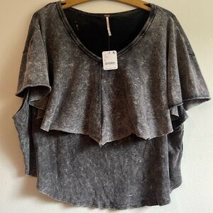 Free People Girl Talk Ruffle Top Black S